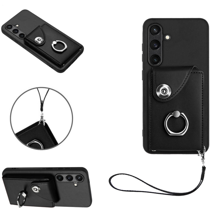 For Samsung Galaxy S24+ 5G Organ Card Bag Ring Holder PU Phone Case with Lanyard(Black) - Galaxy S24+ 5G Cases by PMC TechLife | Online Shopping South Africa | PMC TechLife