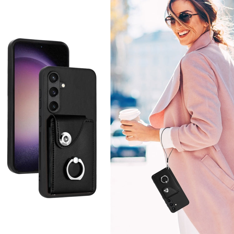 For Samsung Galaxy S24+ 5G Organ Card Bag Ring Holder PU Phone Case with Lanyard(Black) - Galaxy S24+ 5G Cases by PMC TechLife | Online Shopping South Africa | PMC TechLife