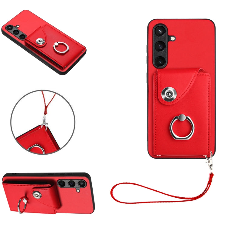 For Samsung Galaxy S24+ 5G Organ Card Bag Ring Holder PU Phone Case with Lanyard(Red) - Galaxy S24+ 5G Cases by PMC TechLife | Online Shopping South Africa | PMC TechLife