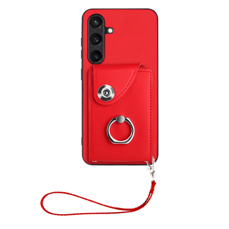 For Samsung Galaxy S24+ 5G Organ Card Bag Ring Holder PU Phone Case with Lanyard(Red) - Galaxy S24+ 5G Cases by PMC TechLife | Online Shopping South Africa | PMC TechLife