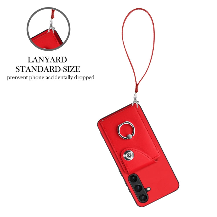 For Samsung Galaxy S24+ 5G Organ Card Bag Ring Holder PU Phone Case with Lanyard(Red) - Galaxy S24+ 5G Cases by PMC TechLife | Online Shopping South Africa | PMC TechLife