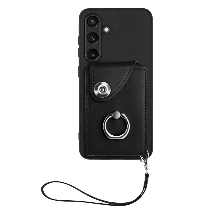 For Samsung Galaxy S24 5G Organ Card Bag Ring Holder PU Phone Case with Lanyard(Black) - Galaxy S24 5G Cases by PMC TechLife | Online Shopping South Africa | PMC TechLife