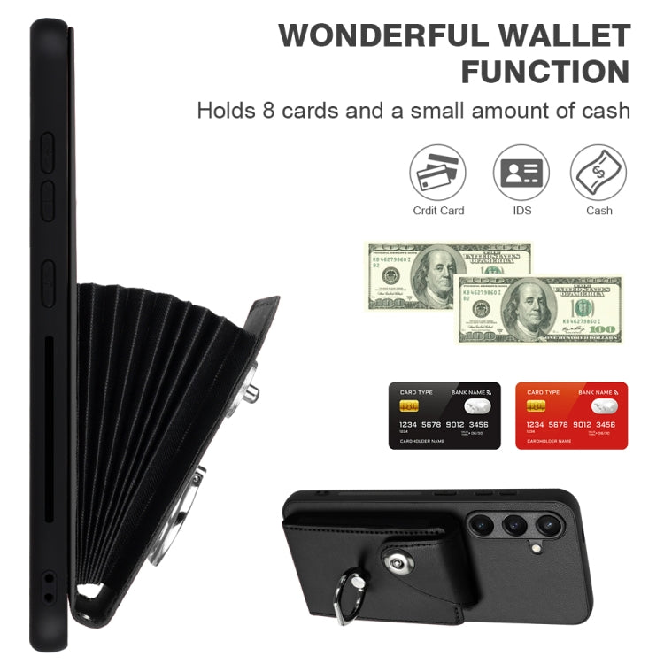 For Samsung Galaxy S24 5G Organ Card Bag Ring Holder PU Phone Case with Lanyard(Black) - Galaxy S24 5G Cases by PMC TechLife | Online Shopping South Africa | PMC TechLife