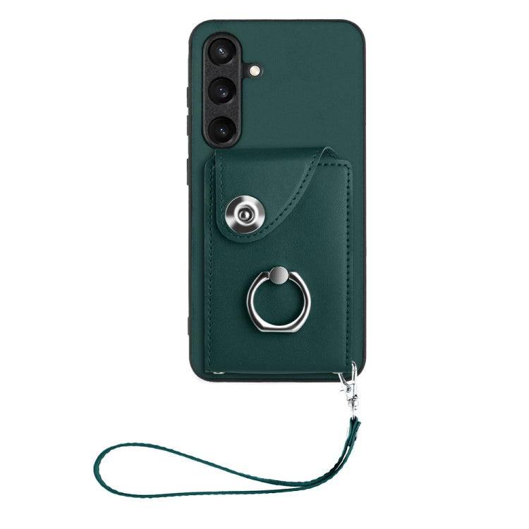 For Samsung Galaxy S24 5G Organ Card Bag Ring Holder PU Phone Case with Lanyard(Green) - Galaxy S24 5G Cases by PMC TechLife | Online Shopping South Africa | PMC TechLife