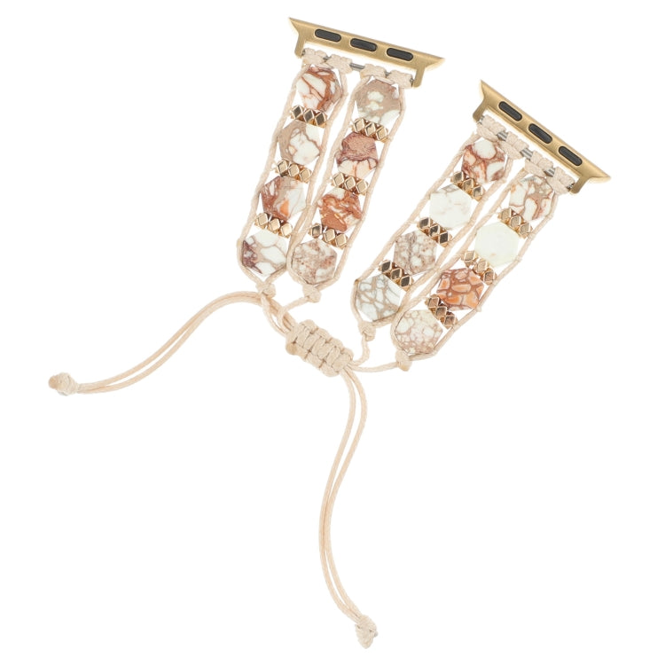 For Apple Watch Series 9 41mm Hexagonal Stones Drawstring Chain Watch Band(Beige) - Watch Bands by PMC TechLife | Online Shopping South Africa | PMC TechLife