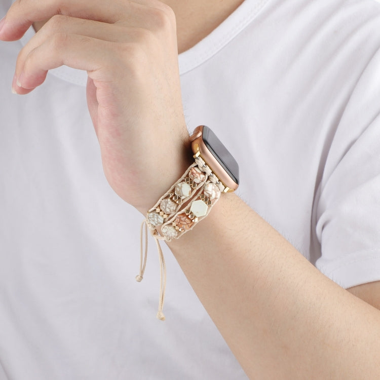 For Apple Watch Series 9 41mm Hexagonal Stones Drawstring Chain Watch Band(Beige) - Watch Bands by PMC TechLife | Online Shopping South Africa | PMC TechLife