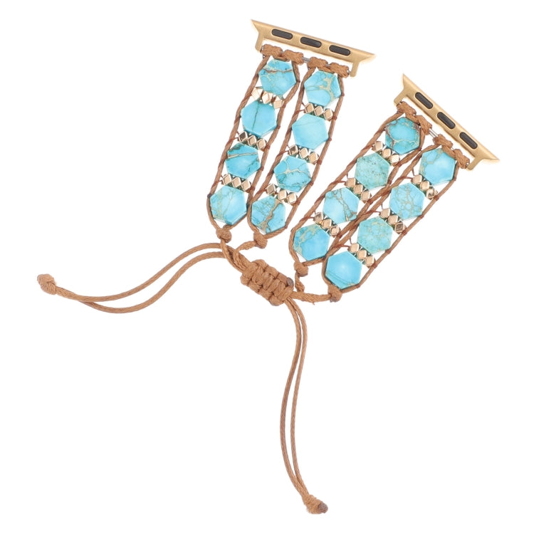 For Apple Watch Series 9 41mm Hexagonal Stones Drawstring Chain Watch Band(Blue) - Watch Bands by PMC TechLife | Online Shopping South Africa | PMC TechLife