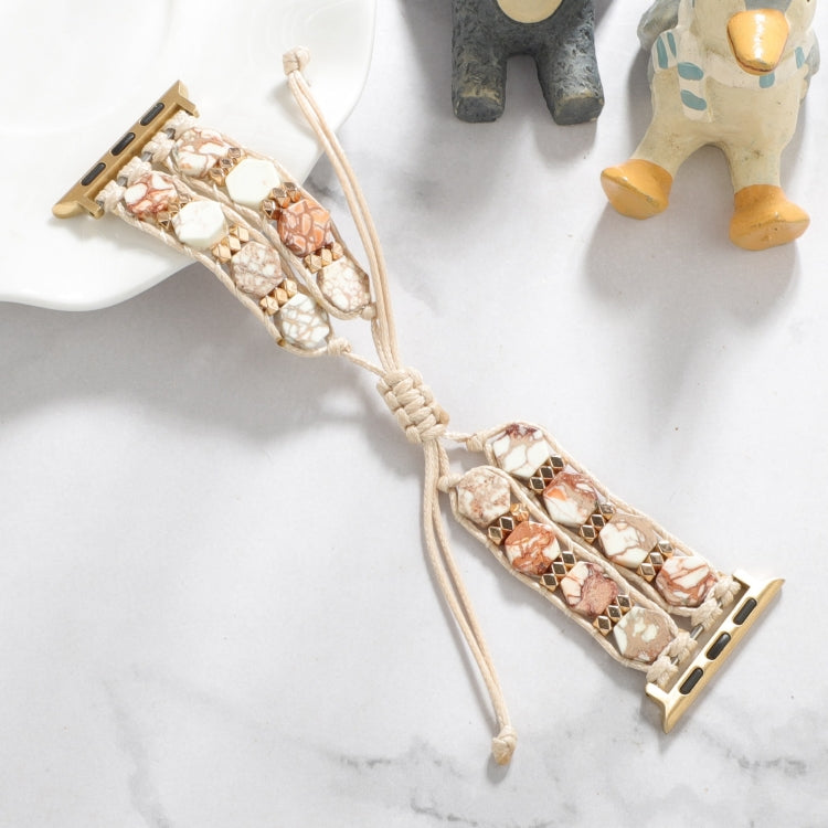 For Apple Watch Ultra 49mm Hexagonal Stones Drawstring Chain Watch Band(Beige) - Watch Bands by PMC TechLife | Online Shopping South Africa | PMC TechLife