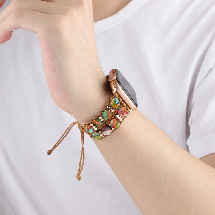 For Apple Watch Series 8 41mm Hexagonal Stones Drawstring Chain Watch Band(Colorful) - Watch Bands by PMC TechLife | Online Shopping South Africa | PMC TechLife