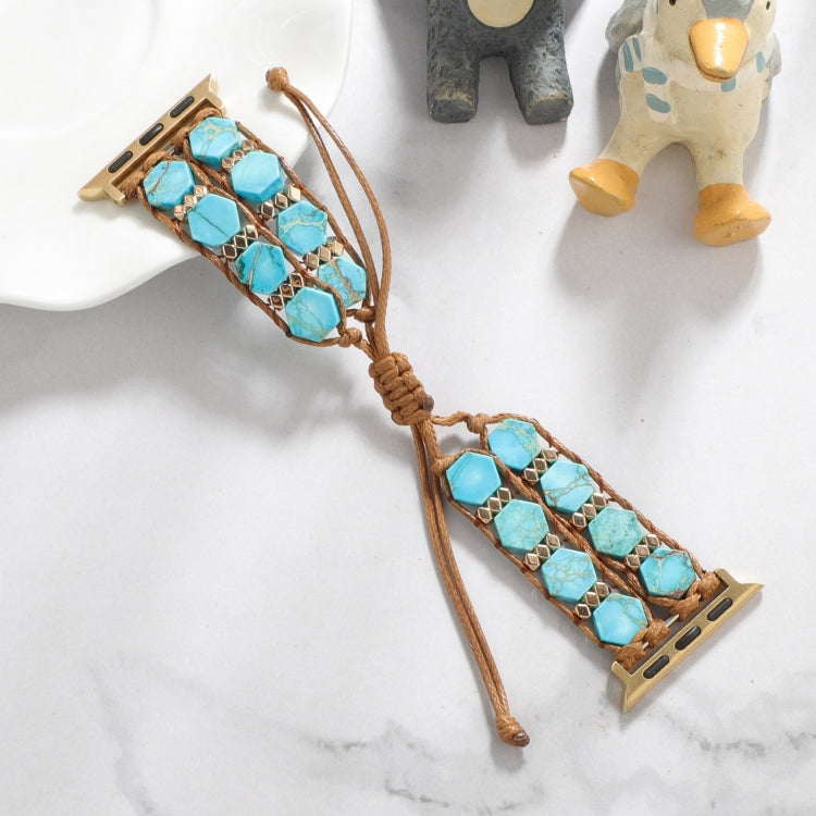 For Apple Watch Series 8 45mm Hexagonal Stones Drawstring Chain Watch Band(Blue) - Watch Bands by PMC TechLife | Online Shopping South Africa | PMC TechLife