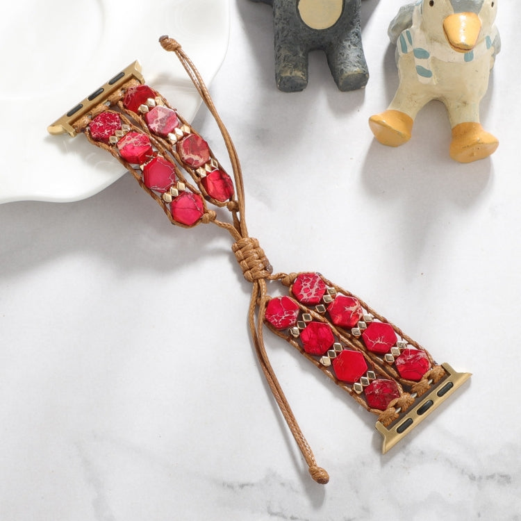 For Apple Watch Series 8 45mm Hexagonal Stones Drawstring Chain Watch Band(Red) - Watch Bands by PMC TechLife | Online Shopping South Africa | PMC TechLife