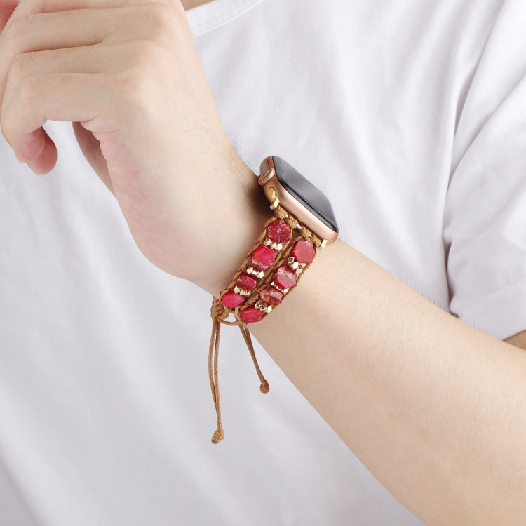 For Apple Watch SE 2022 40mm Hexagonal Stones Drawstring Chain Watch Band(Red) - Watch Bands by PMC TechLife | Online Shopping South Africa | PMC TechLife