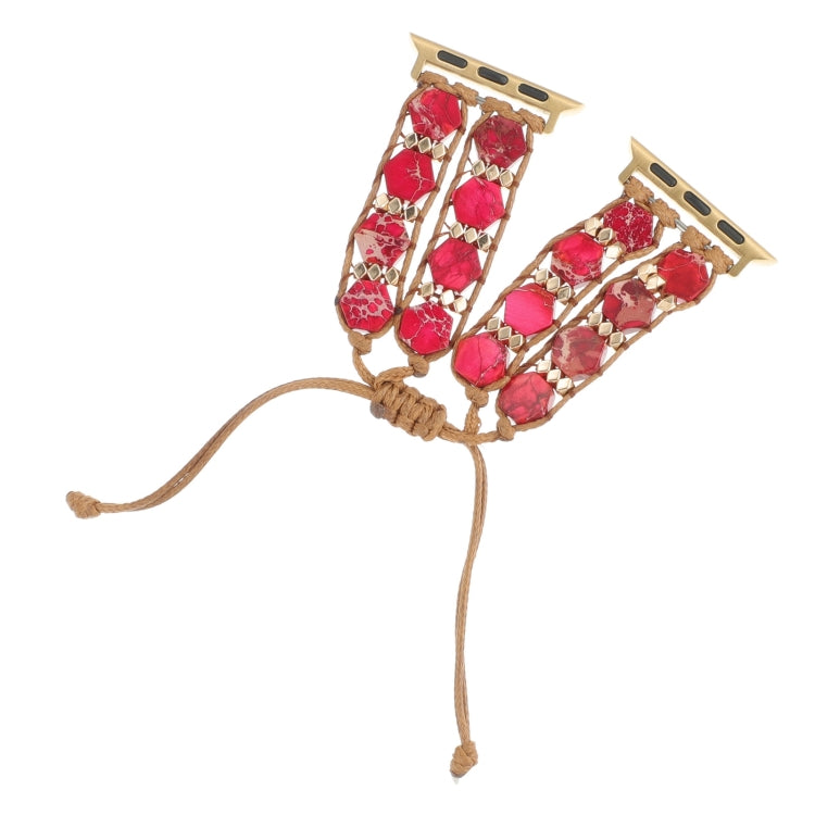 For Apple Watch Series 6 40mm Hexagonal Stones Drawstring Chain Watch Band(Red) - Watch Bands by PMC TechLife | Online Shopping South Africa | PMC TechLife