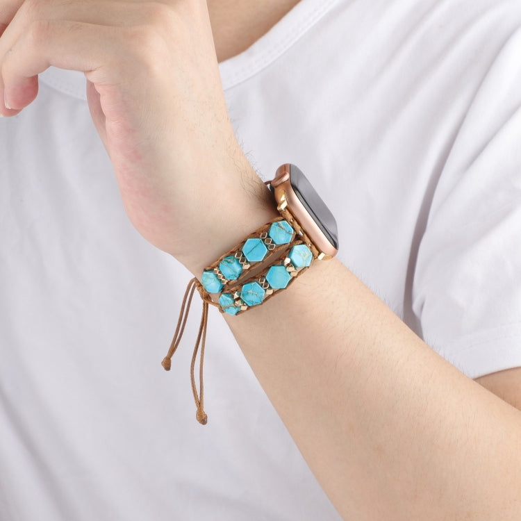 For Apple Watch Series 5 44mm Hexagonal Stones Drawstring Chain Watch Band(Blue) - Watch Bands by PMC TechLife | Online Shopping South Africa | PMC TechLife | Buy Now Pay Later Mobicred