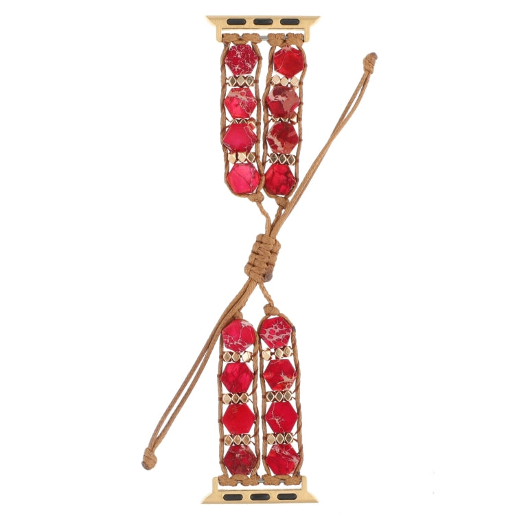 For Apple Watch Series 4 44mm Hexagonal Stones Drawstring Chain Watch Band(Red) - Watch Bands by PMC TechLife | Online Shopping South Africa | PMC TechLife | Buy Now Pay Later Mobicred