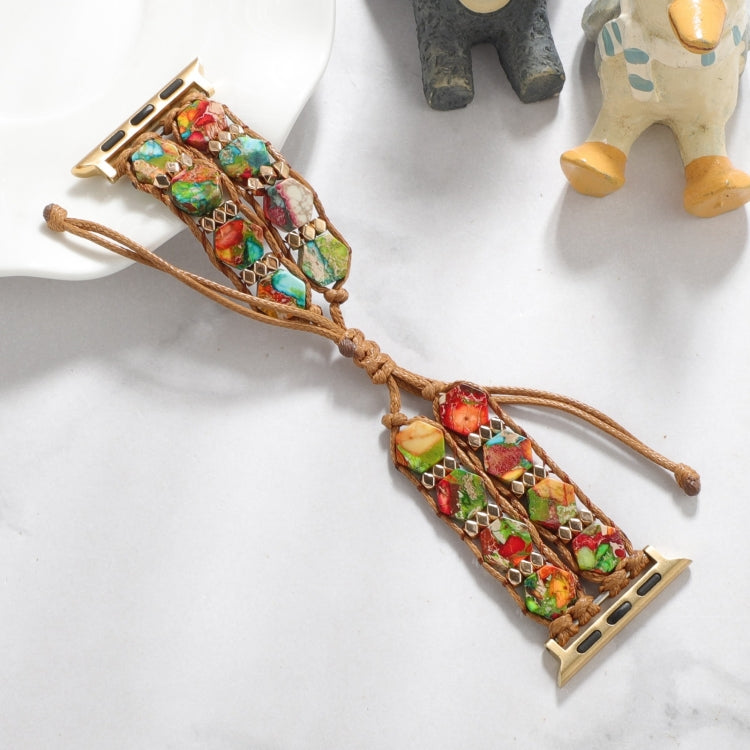 For Apple Watch 42mm Hexagonal Stones Drawstring Chain Watch Band(Colorful) - Watch Bands by PMC TechLife | Online Shopping South Africa | PMC TechLife