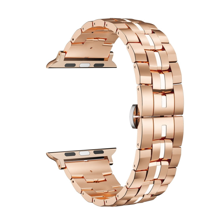 For Apple Watch Ultra 49mm Butterfly Buckle 5-Beads Metal Watch Band(Rose Gold White) - Watch Bands by PMC TechLife | Online Shopping South Africa | PMC TechLife