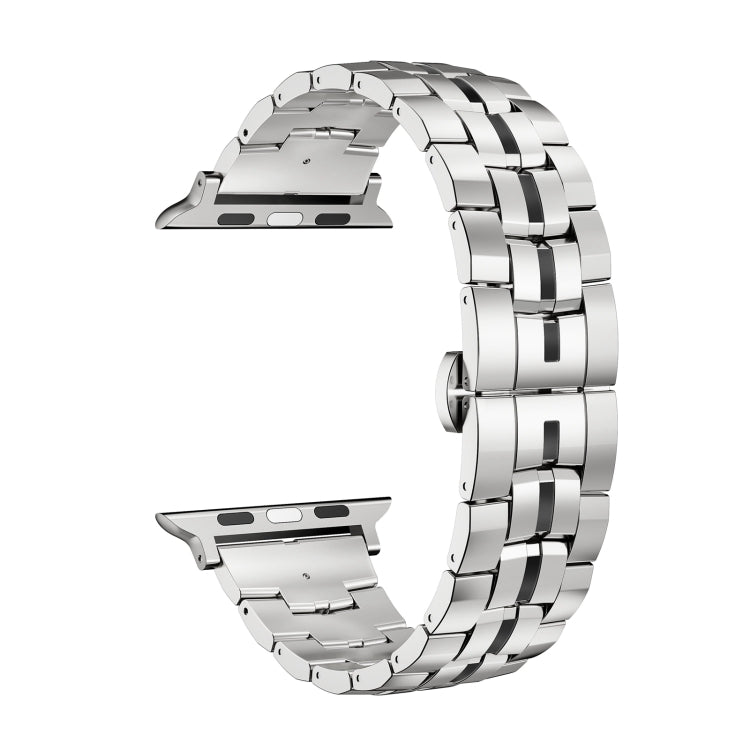 For Apple Watch Series 8 45mm Butterfly Buckle 5-Beads Metal Watch Band(Silver Black) - Watch Bands by PMC TechLife | Online Shopping South Africa | PMC TechLife