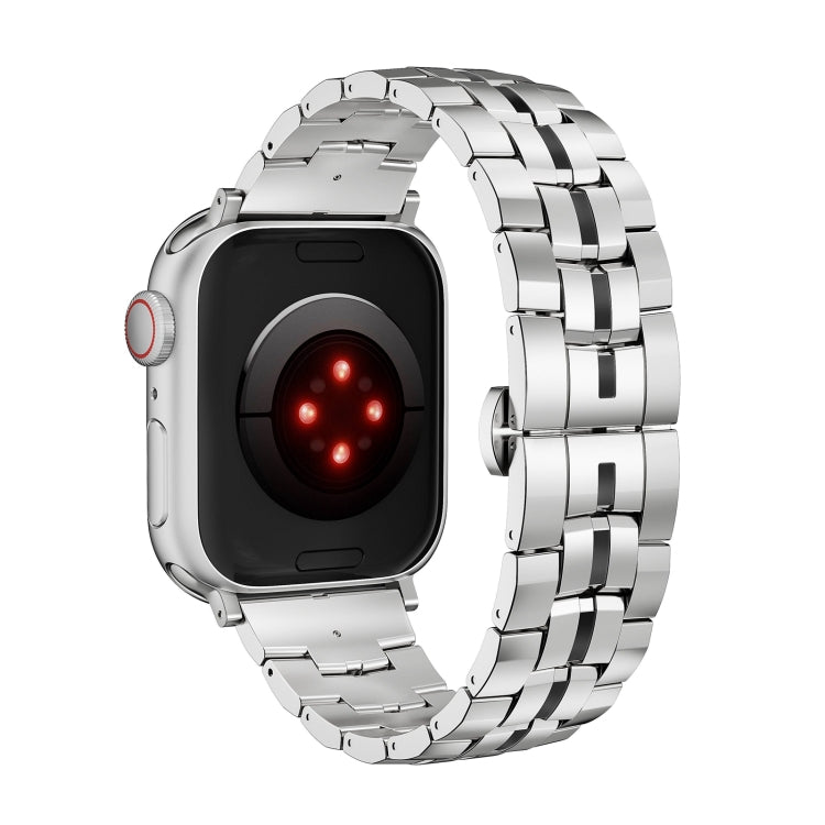 For Apple Watch SE 2022 44mm Butterfly Buckle 5-Beads Metal Watch Band(Silver Black) - Watch Bands by PMC TechLife | Online Shopping South Africa | PMC TechLife