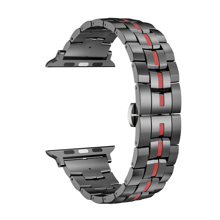 For Apple Watch Series 7 45mm Butterfly Buckle 5-Beads Metal Watch Band(Black Red) - free shipping - PMC TechLife - Order now!