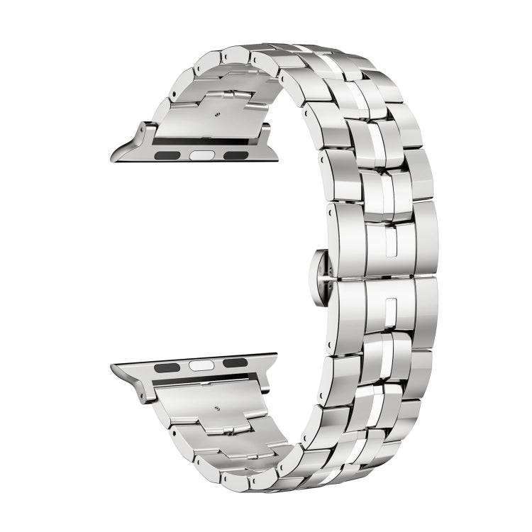 For Apple Watch Series 7 45mm Butterfly Buckle 5-Beads Metal Watch Band(Silver White) - Watch Bands by PMC TechLife | Online Shopping South Africa | PMC TechLife