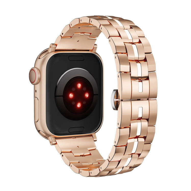 For Apple Watch Series 6 40mm Butterfly Buckle 5-Beads Metal Watch Band(Rose Gold White) - Watch Bands by PMC TechLife | Online Shopping South Africa | PMC TechLife