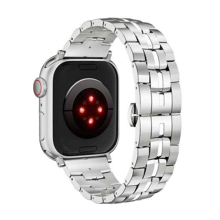 For Apple Watch Series 5 40mm Butterfly Buckle 5-Beads Metal Watch Band(Silver White) - Watch Bands by PMC TechLife | Online Shopping South Africa | PMC TechLife