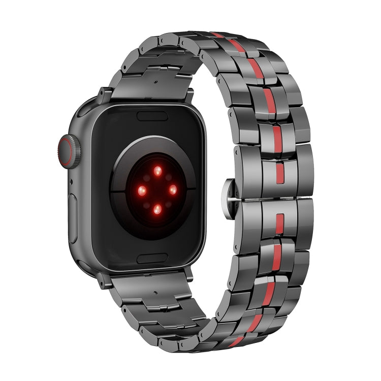 For Apple Watch Series 2 42mm Butterfly Buckle 5-Beads Metal Watch Band(Black Red) - Watch Bands by PMC TechLife | Online Shopping South Africa | PMC TechLife
