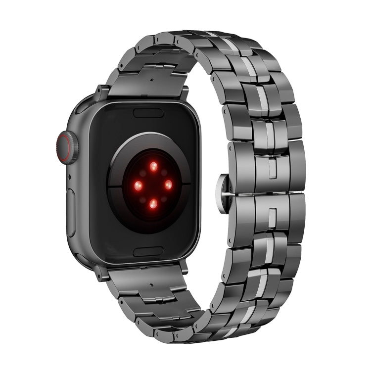 For Apple Watch Series 2 38mm Butterfly Buckle 5-Beads Metal Watch Band(Black Silver) - Watch Bands by PMC TechLife | Online Shopping South Africa | PMC TechLife