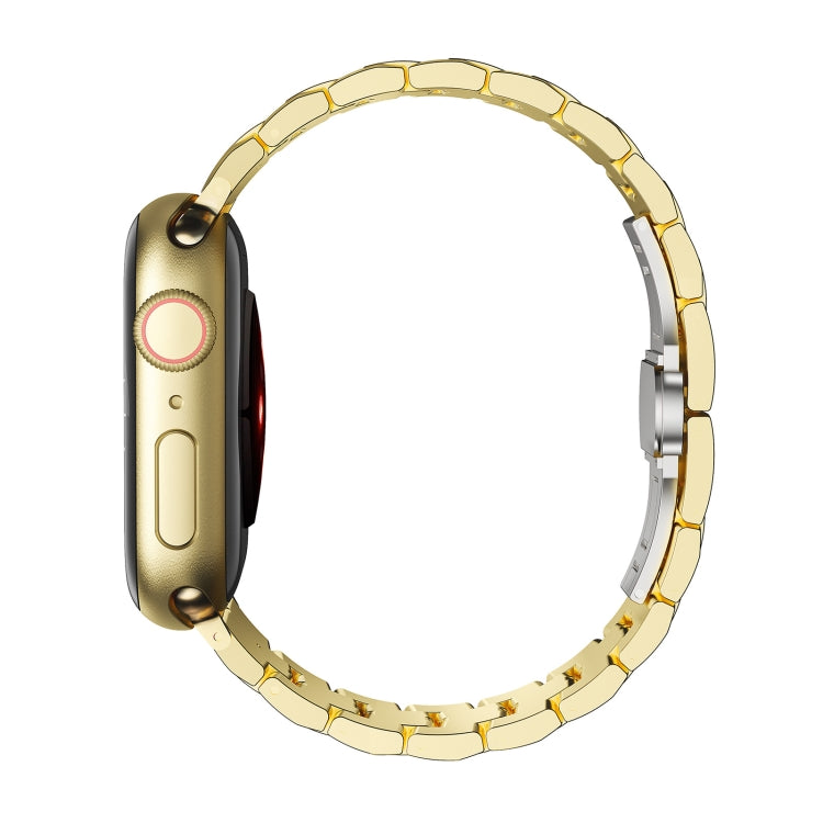 For Apple Watch Series 7 45mm Butterfly Buckle 5-Beads Metal Watch Band(Silver White) - Watch Bands by PMC TechLife | Online Shopping South Africa | PMC TechLife