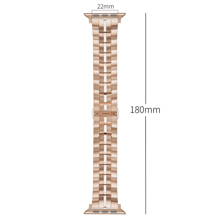 For Apple Watch SE 44mm Butterfly Buckle 5-Beads Metal Watch Band(Black Silver) - Watch Bands by PMC TechLife | Online Shopping South Africa | PMC TechLife