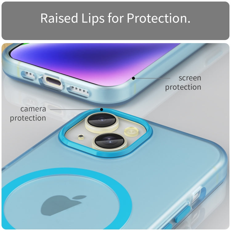 For iPhone 14 Plus MagSafe Frosted Translucent TPU + PC Full Coverage Phone Case(Blue) - iPhone 14 Plus Cases by PMC TechLife | Online Shopping South Africa | PMC TechLife