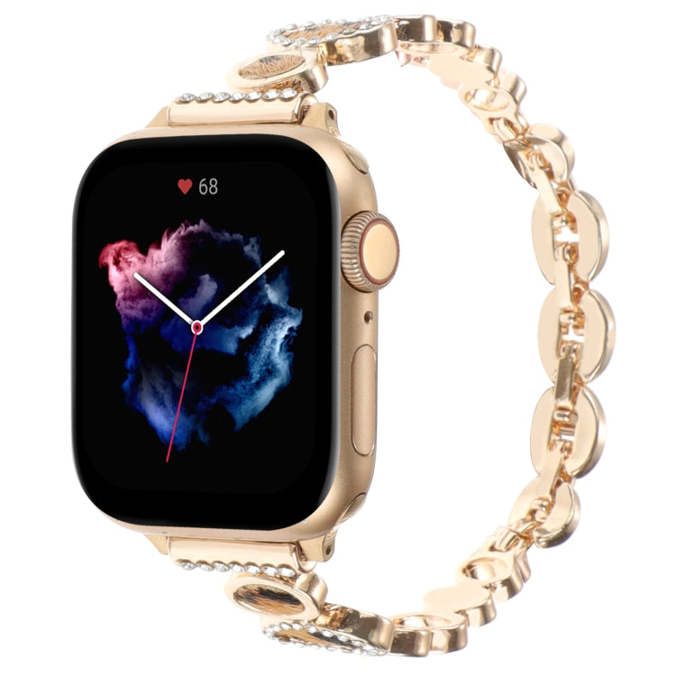 For Apple Watch SE 2022 44mm Leopard Rhinestones Metal Chain Watch Band(Gold) - free shipping - PMC TechLife - Order now!