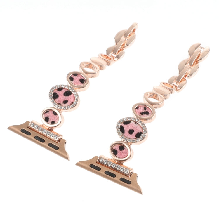 For Apple Watch Series 6 40mm Leopard Rhinestones Metal Chain Watch Band(Rose Gold) - Watch Bands by PMC TechLife | Online Shopping South Africa | PMC TechLife