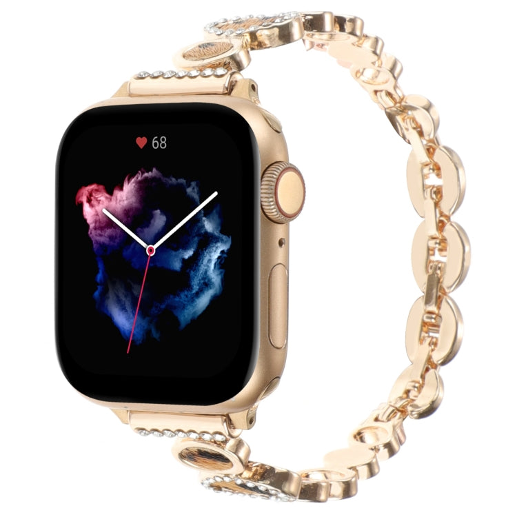 For Apple Watch Series 6 44mm Leopard Rhinestones Metal Chain Watch Band(Gold) - Watch Bands by PMC TechLife | Online Shopping South Africa | PMC TechLife