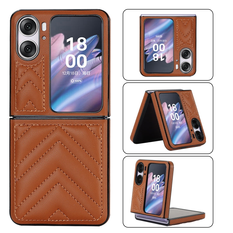 For OPPO Find N2 Flip V-shaped Folding Phone Case(Brown) - OPPO Cases by PMC TechLife | Online Shopping South Africa | PMC TechLife | Buy Now Pay Later Mobicred