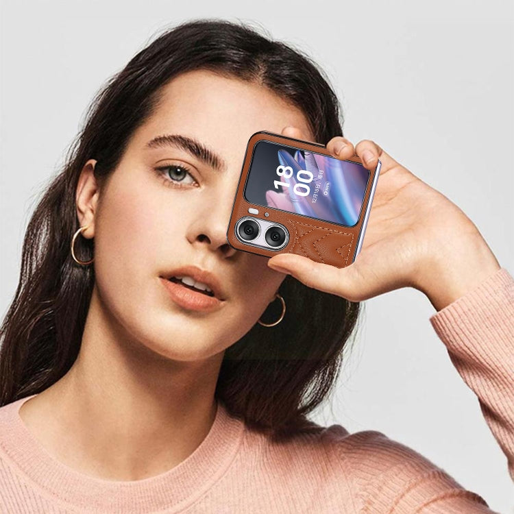For OPPO Find N2 Flip V-shaped Folding Phone Case(Brown) - OPPO Cases by PMC TechLife | Online Shopping South Africa | PMC TechLife | Buy Now Pay Later Mobicred