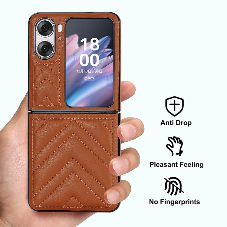 For OPPO Find N2 Flip V-shaped Folding Phone Case(Brown) - OPPO Cases by PMC TechLife | Online Shopping South Africa | PMC TechLife | Buy Now Pay Later Mobicred