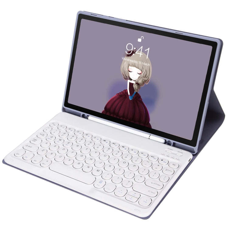 For Samsung Galaxy Tab S10 FE / S9 FE / S9 Candy Color TPU Round Keycap Bluetooth Keyboard Leather Case with Pen Slot(Purple) - free shipping - PMC TechLife - Order now!