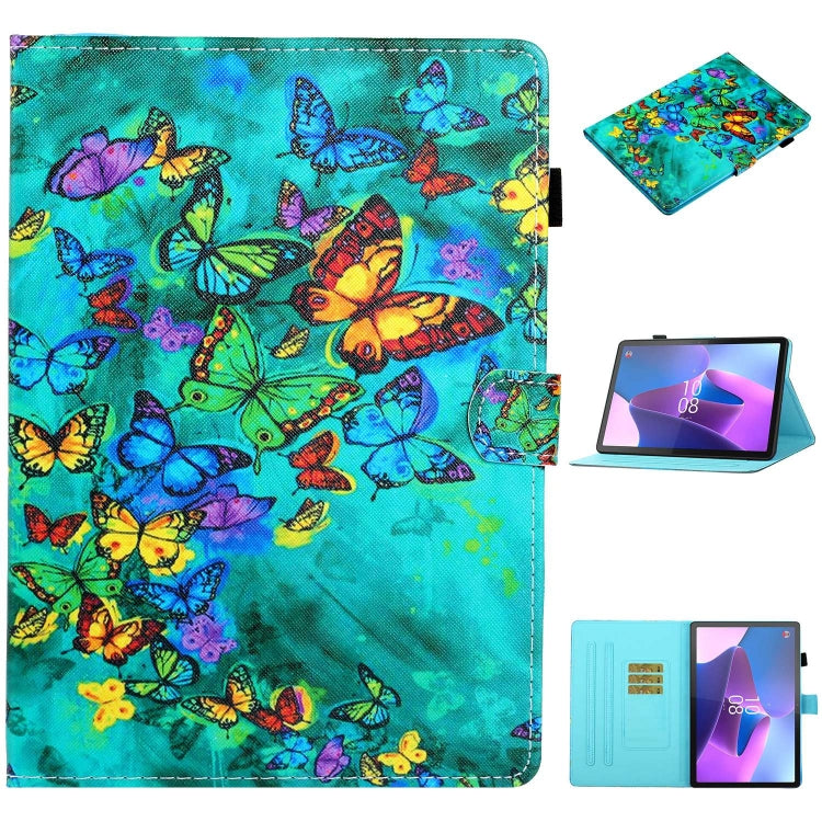 For Lenovo Tab P12 2023 / TB370FU Coloured Drawing Stitching Smart Leather Tablet Case(Green Butterfly) - Lenovo by PMC TechLife | Online Shopping South Africa | PMC TechLife | Buy Now Pay Later Mobicred