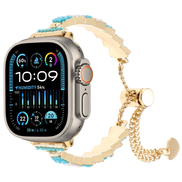 For Apple Watch Ultra 2 49mm Shell Beads Chain Bracelet Metal Watch Band(Blue White Gold) - Watch Bands by PMC TechLife | Online Shopping South Africa | PMC TechLife