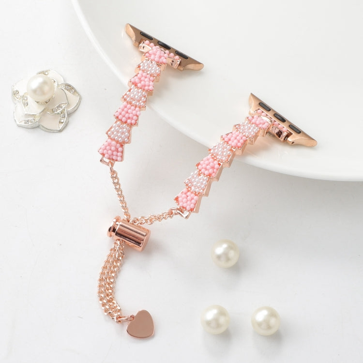 For Apple Watch Ultra 2 49mm Shell Beads Chain Bracelet Metal Watch Band(Pink White Rose Gold) - Watch Bands by PMC TechLife | Online Shopping South Africa | PMC TechLife