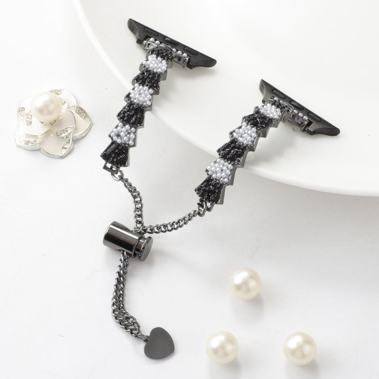 For Apple Watch Series 9 45mm Shell Beads Chain Bracelet Metal Watch Band(Black White) - Watch Bands by PMC TechLife | Online Shopping South Africa | PMC TechLife