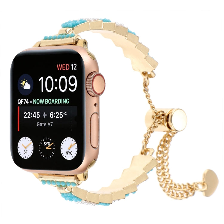 For Apple Watch Series 7 41mm Shell Beads Chain Bracelet Metal Watch Band(Blue White Gold) - Watch Bands by PMC TechLife | Online Shopping South Africa | PMC TechLife
