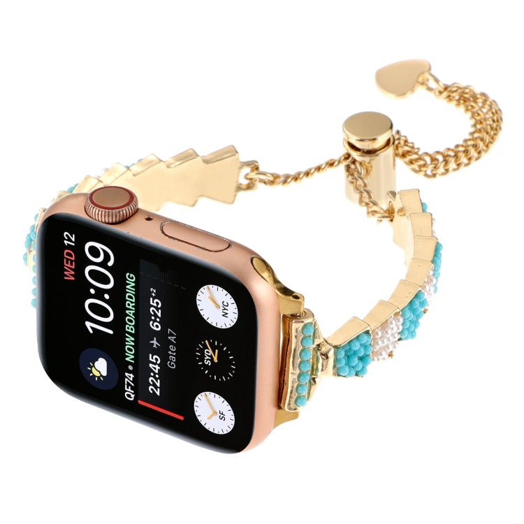 For Apple Watch Series 7 45mm Shell Beads Chain Bracelet Metal Watch Band(Blue White Gold) - Watch Bands by PMC TechLife | Online Shopping South Africa | PMC TechLife