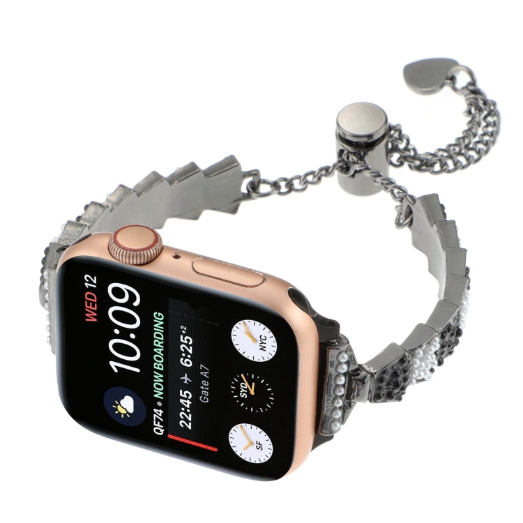 For Apple Watch Series 4 44mm Shell Beads Chain Bracelet Metal Watch Band(Black White) - Watch Bands by PMC TechLife | Online Shopping South Africa | PMC TechLife