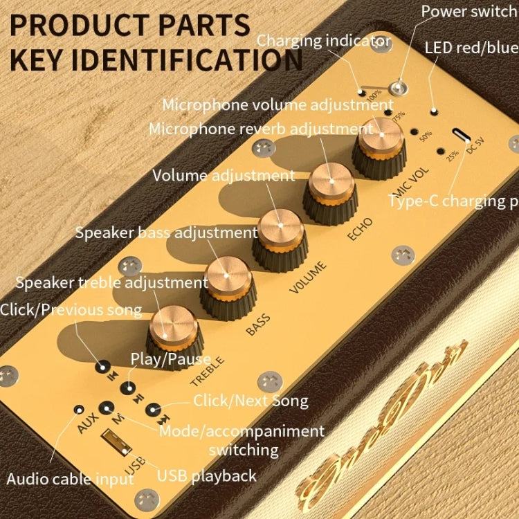 Oneder D8 Wireless Retro Dual Microphone Bluetooth Speaker(Black) - free shipping - PMC Jewellery - Order now!