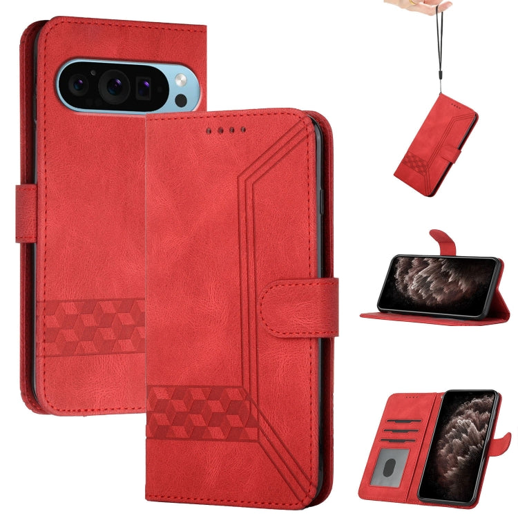 For Google Pixel 9 Pro Cubic Skin Feel Flip Leather Phone Case(Red) - Google Cases by PMC TechLife | Online Shopping South Africa | PMC TechLife | Buy Now Pay Later Mobicred