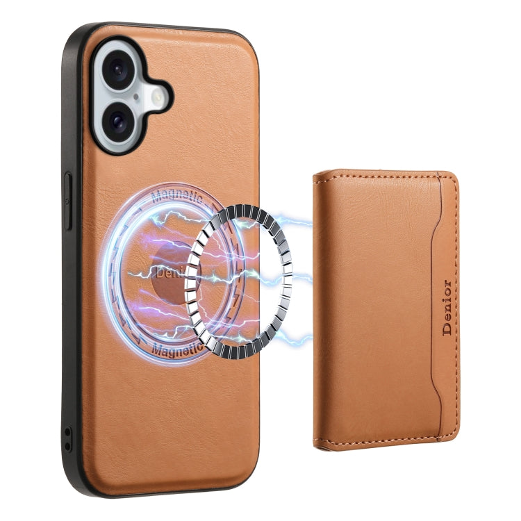 For iPhone 16 Plus Denior Cowhide Texture Leather MagSafe Detachable Wallet Phone Case(Khaki) - free shipping - PMC TechLife - Order now!