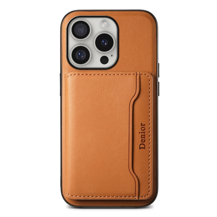 For iPhone 16 Pro Max Denior Cowhide Texture Leather MagSafe Detachable Wallet Phone Case(Khaki) - iPhone 16 Pro Max Cases by Denior | Online Shopping South Africa | PMC TechLife | Buy Now Pay Later Mobicred